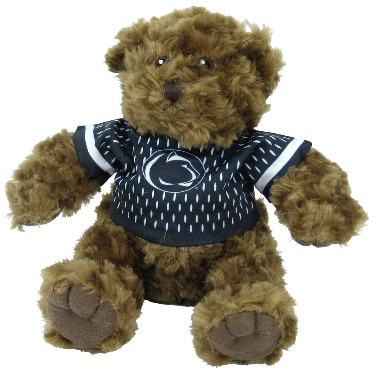 plush stuffed tan bear with Penn State football jersey